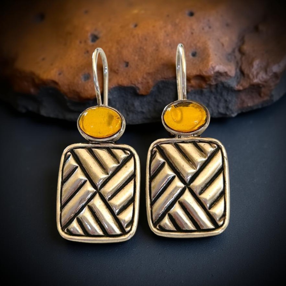 Vintage Silpada Sterling Silver Amber Chevron Drop Earrings W1451